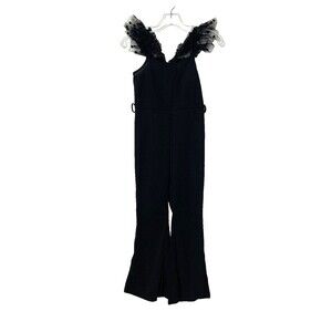 WDIRARA Girl's Jumpsuit Black Bootcut Flare Mesh Polka Dots Size 10 Years Old
